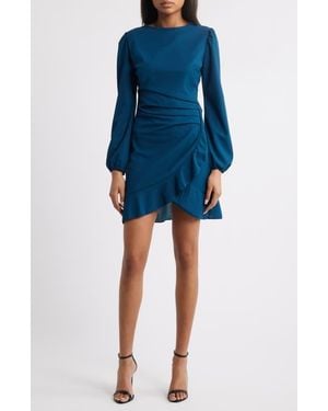 NIKKI LUND Hendrix Pleated Ruffle Long Sleeve Minidress - Blue