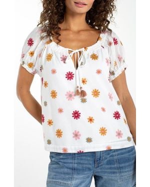 Liverpool Jeans Company Embroidered Tie Neck Top - White