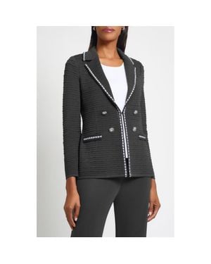 Ming Wang Contrast Trim Textured Knit Blazer - Gray