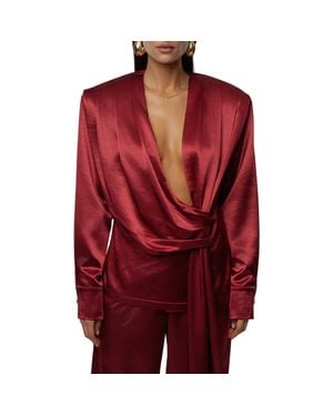 JLUXLABEL Statement Satin Drape Top - Red