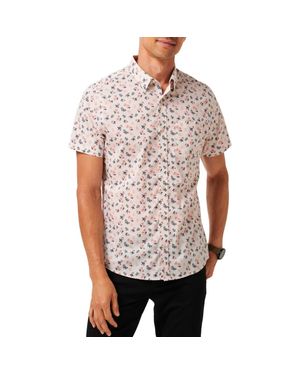 Travis Mathew Something New Floral Short Sleeve Stretch Cotton Blend Button-Up Shirt - White