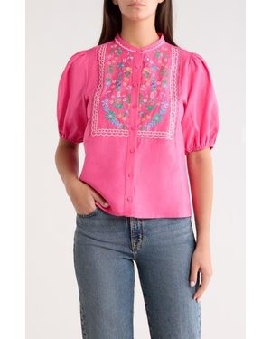 Sugarlips Kenedy Embroidered Puff Sleeve Top - Pink