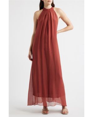 DELUC Vita Mock Neck Satin Maxi Dress - Red