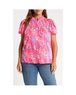 Sugarlips Leah Abstract Print Romy Mock Neck Cotton Top - Pink