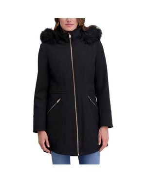 Kensie Shelled Faux Fur Trim Hooded Parka - Black