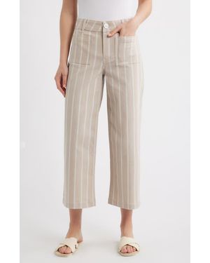 City Blues Stripe Crop Wide Leg Pants - Natural