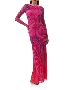 AFRM Talmo Long Sleeve Open Back Mesh Dress - Red