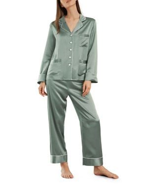 LILYSILK Chic Trimmed Silk Pajama Set - Green