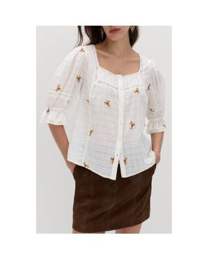 PER UNA BY M&S Floral Embroidered Lace Trim Button-Up Top - White