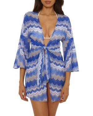 Becca Santorini V-Neck Long Sleeve Cover-Up Tunic - Blue