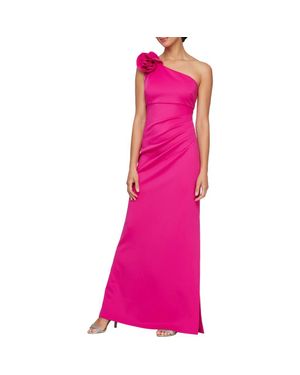 Sl Fashions Floral Detail One-Shoulder Gown - Pink