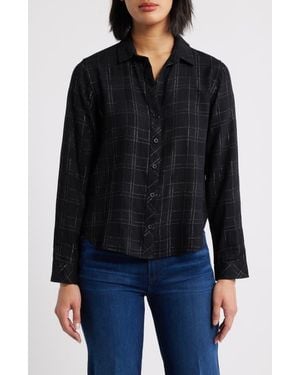 Cloth & Stone Metallic Check Button-Up Shirt - Black