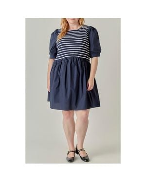 English Factory Striped High-Low Knit Combo Dress - Blue