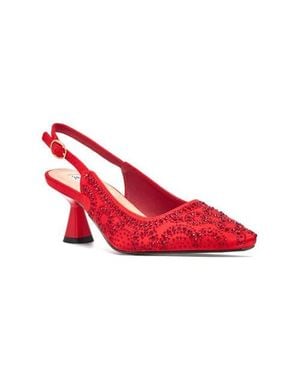 Lady Couture Geometric Rhinestone Design Slingback Pump - Red