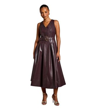 Coast Petite V-Neck Sleeveless Dress - Brown