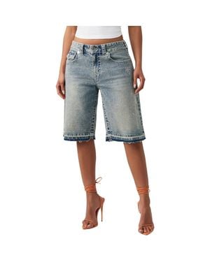 TRUE RELIGION Jessie Crystal Baggy Longline Jeans Shorts - Blue