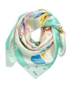 Echo Travel Stickers Silk Square Scarf - Green