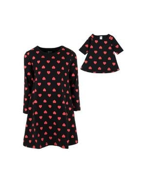 Leveret Girls Cotton Dress With Matching Doll Dress, Printed Design - Black
