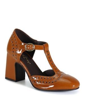 Diba True Juke Box Leather T Strap Mary Jane Heel - Brown