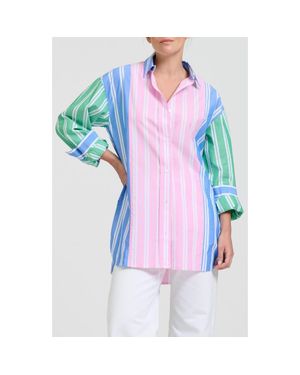 SHIRTY Print Stripe Boyfriend Shirt - Blue