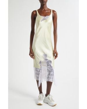 Collina Strada Stone Flower Drip Anemone Satin & Lace Tank Dress - White