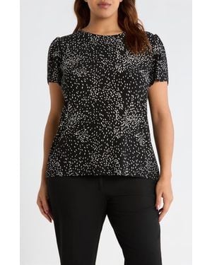 Anne Klein Swirling Dot Print Tulip Sleeve Top - Black