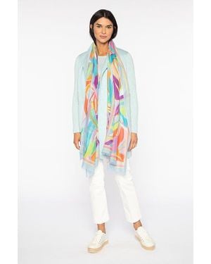 Kinross Cashmere Palm Print Scarf - White