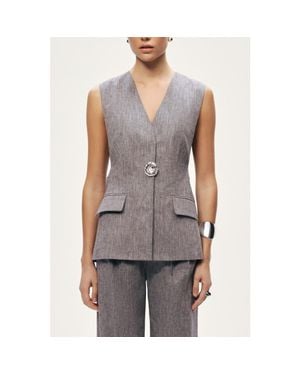 Nocturne Tailored Button Front Vest - Gray
