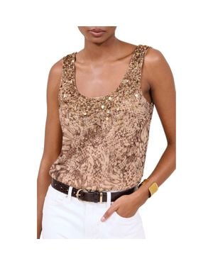 Lipsy Sequin Animal Print Top - Brown