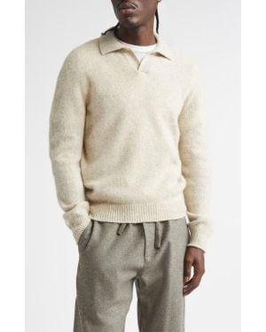De Bonne Facture Long Sleeve Wool Polo Sweater - Natural
