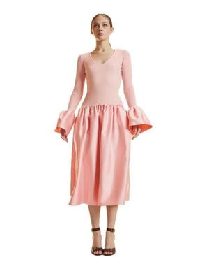 Cynthia Rowley Rib Knit Silk Wool Combo Dress - Red