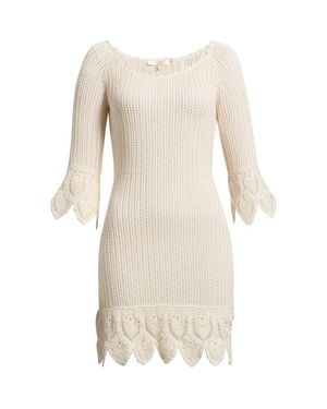 LoveShackFancy Krisella Open Mixed Stitch Cotton Sweater Minidress - Natural