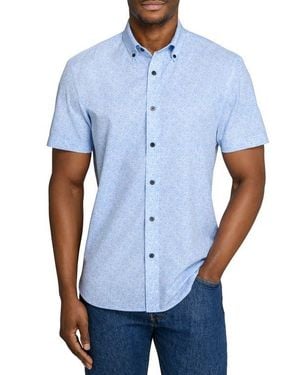Con.struct Slim Fit Sketched Floral Woven Short Sleeve Basic Shirt - Blue