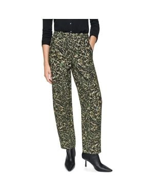 DKNY Print Barrel Leg Sanded Twill Pants - Green