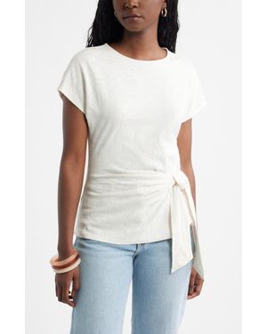 Caslon Drop Shoulder Tie Front Top - White