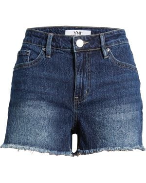 YMI Frayed High Waist Denim Shorts - Blue