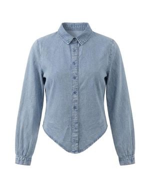 Noni Daily Tie Front Button Down Blouse - Blue