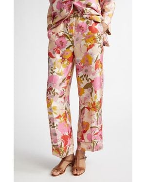 Max Mara Leda Floral Silk Pants - Red