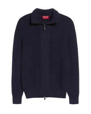 Isaia Wool Bomber Cardigan - Blue
