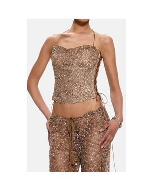 Jaded London Deva Sequin Knit Corset Top - Brown