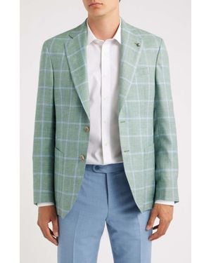 Jack Victor 250Th Capsule Myles Unconstructed Windowpane Check Slub Wool & Silk Blend Sport Coat - Green