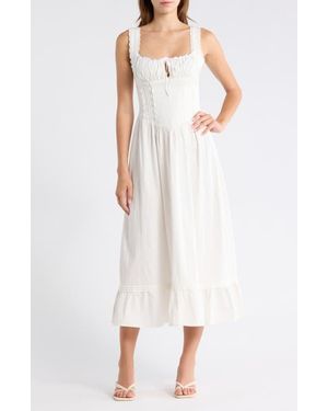 BDG Gabriette Tie Front Lace Trim Maxi Dress - White