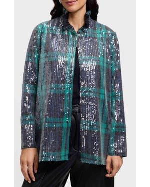 Foxcroft Carolina Plaid Sequin Shirt Jacket - Blue