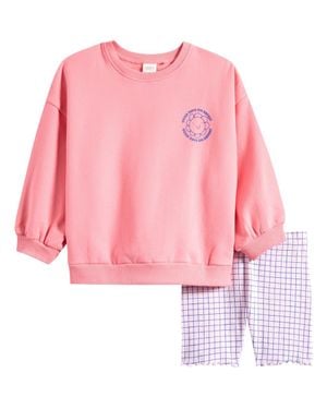 Next Kids' Graphic Logo Sweater & Check Shorts Set - Pink