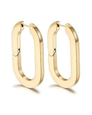 Jane Basch Flat Oval Hinge Hoop Earrings - Metallic