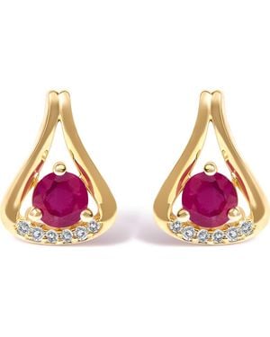 Haus of Brilliance 14K Ruby And Diamond Accent Teardrop Stud Earrings - Pink