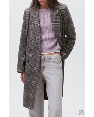 MANGO TEEN Check Longline Tweed Coat - Gray