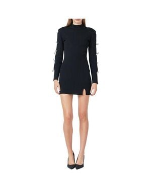 Endless Rose Rhinestone Bow Long Sleeve Sweater Minidress - Black