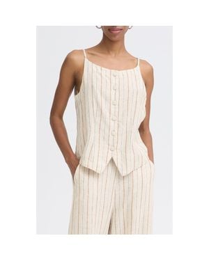 Ichi Sleeveless Linen Blend Top - Natural
