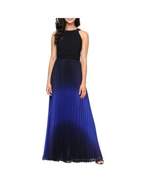 Sl Fashions Pleated Ombré Chiffon Halter Gown - Blue